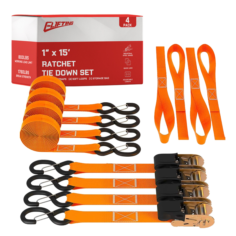 Bộ dụng cụ buộc xuống 1 ″ x 15 "với các vòng mềm （4-gói）