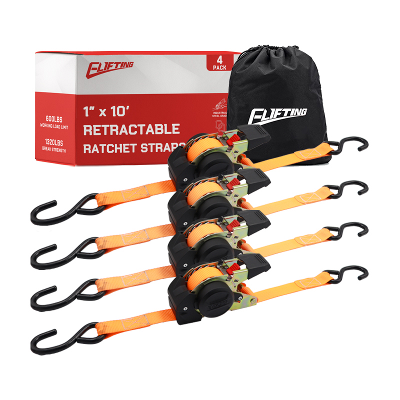 Elifting 1 "x 10" tự động có thể thu vào dây buộc xuống dây đai (4 gói) để đảm bảo hàng hóa